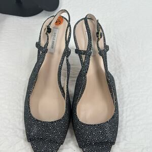 Cole Haan Black White Spotted Bethany Slingback Open Toe Pump Heels